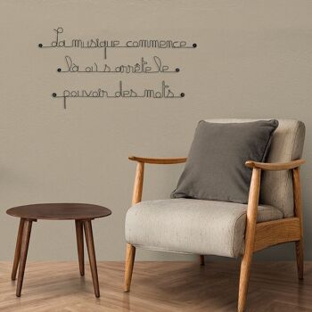 Décoration murale en métal : Citation " La musique commence là où s'arrête le pouvoir des mots " - à punaiser - Bijoux de mur 1