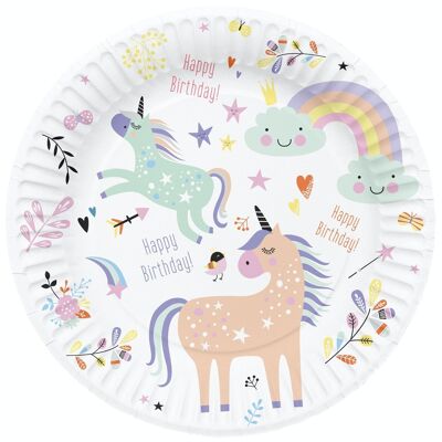 Plates Unicorns & Rainbows 23cm - 8 pieces
