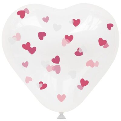Ballons en forme de coeur avec confettis roses 30cm - 4 pièces