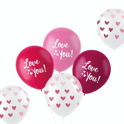 Luftballons 'Ich liebe dich!' Mix Rosa 33cm - 6 Stk