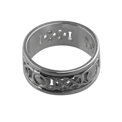 18ct White Gold 8mm pierced celtic Wedding Ring Size L (SKU 1505ELQL)
