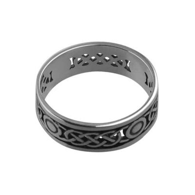 Silver oxidized 8mm pierced celtic Wedding Ring Size R (SKU 1505S99RZ1R)