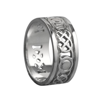 9ct White Gold 8mm pierced celtic Wedding Ring Size O (SKU 1505WLQO)