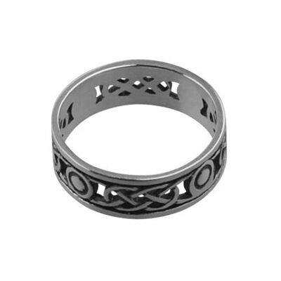 Silver oxidized 6mm pierced celtic Wedding Ring Size P (SKU 1506S99HQP)