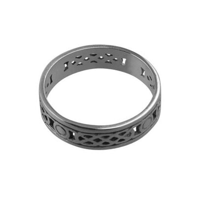 Silver oxidized 6mm pierced celtic Wedding Ring Size R (SKU 1506S99RZR)