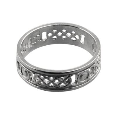 9ct White Gold 6mm pierced celtic Wedding Ring Size R (SKU 1506WRZR)
