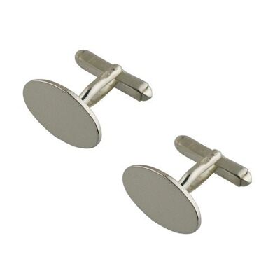 9ct white 19x11mm plain oval swivel Cufflinks   (SKU C4126W00RH)