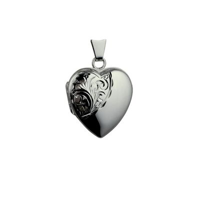 Silver 21x19mm hand engraved heart Locket  (SKU LHL05SHA)