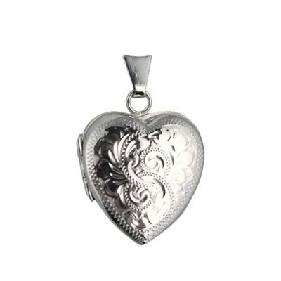 Silver 21x19mm hand engraved heart Locket  (SKU LHL05SPA)