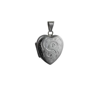 Silver 24x20mm heart Locket with a hand engraved scroll edge  (SKU LHL38SPA)