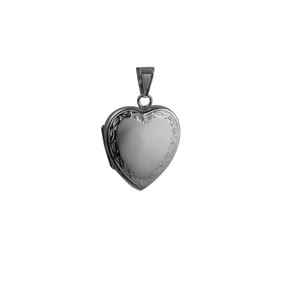 Silver 24x20mm heart Locket with a hand engraved scroll edge  (SKU LHL38SPV)