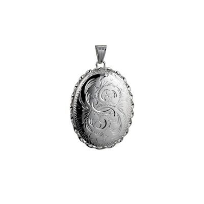 Silver 37x28mm hand engraved oval Locket (SKU LOL08SPA)