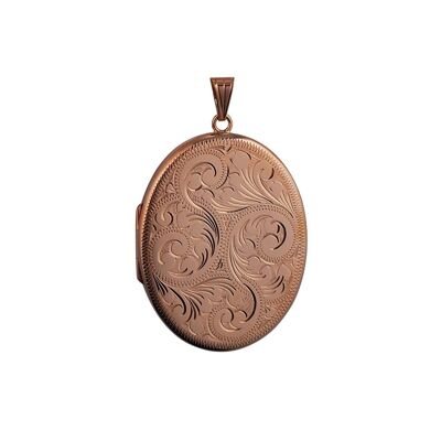 9ct 45x36mm hand engraved flat oval Locket  (SKU LOL25RPA)