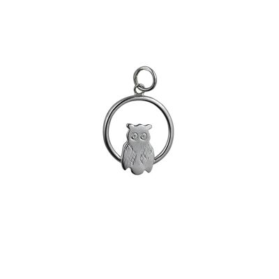 Silver 18x19mm Owl in a circle Pendant or Charm (SKU P3108S)