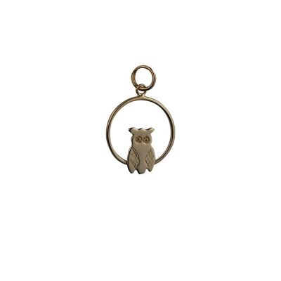 9ct 18x19mm Owl in a circle Pendant or Charm (SKU P3109N)