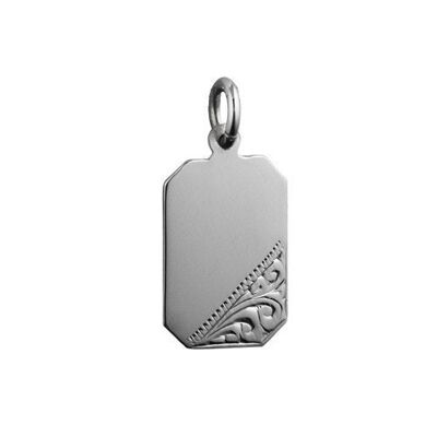 Silver 18x12mm hand engraved cut corner rectangular Disc (SKU P69S04)