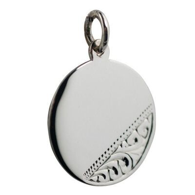 Silver 20mm round hand engraved Disc  (SKU P70S04)