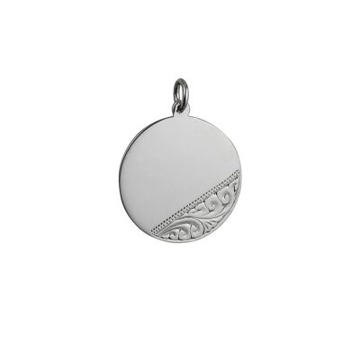Silver 26mm round hand engraved Disc (SKU P72S04)