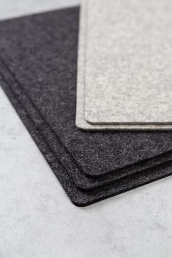 Set de table en feutre de laine naturelle, rectangle, gris 2