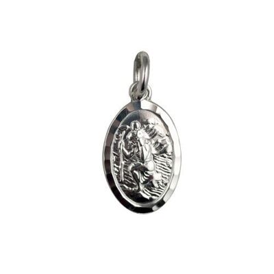 Silver 17x11mm oval diamond cut edge St Christopher Pendant (SKU P9346S38)