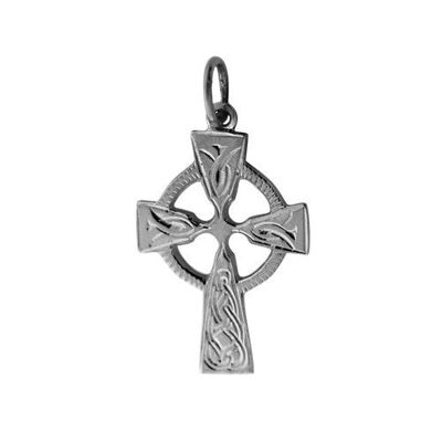 Silver 23x16mm hand engraved knot pattern Celtic Cross  (SKU X25S43)