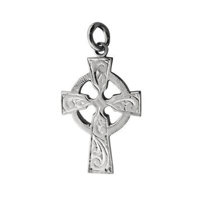 Silver 28x20mm hand engraved Celtic Cross  (SKU X26S42)
