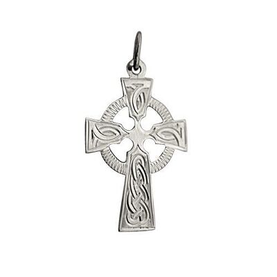 Silver 23x16mm hand engraved knot pattern Celtic Cross (SKU X28S43)