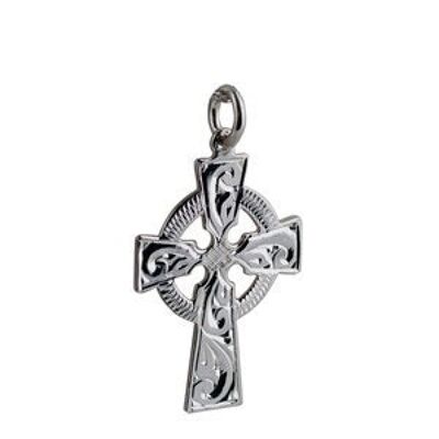 Silver 28x20mm hand engraved Celtic Cross (SKU X32S42)