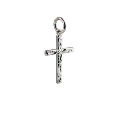 Silver 20x12mm hand engraved Solid Block Cross (SKU X363S42)
