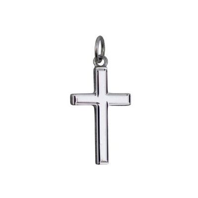 9ct white 20x13mm engine turned line border Solid Block Cross (SKU X369W30RH)