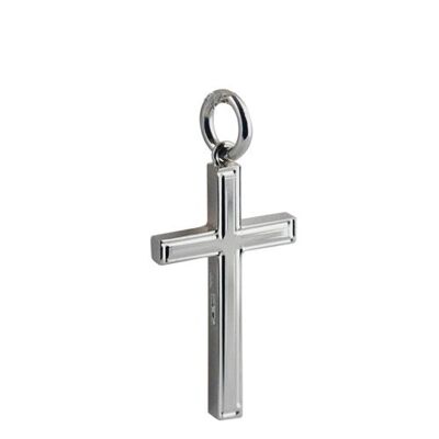 Silver 25x15mm Engine turned line border Solid Block Cross (SKU X370S30)