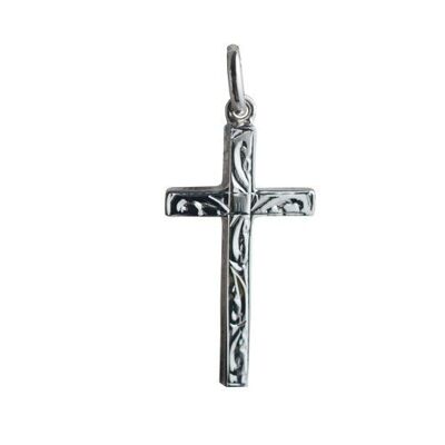 Silver 25x15mm hand engraved Solid Block Cross (SKU X370S42)
