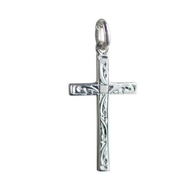 Silver 25x15mm hand engraved Solid Block Cross (SKU X391S42)