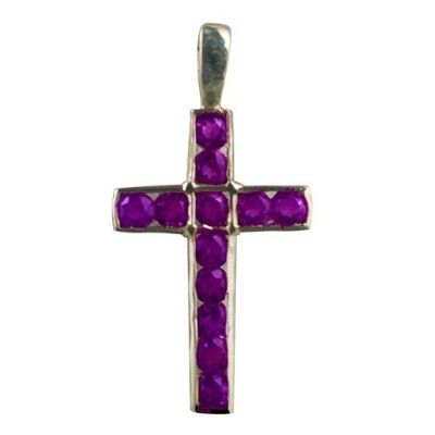 9ct 25x16mm Apostle's Cross set with 12 Amethysts (SKU X84NA)