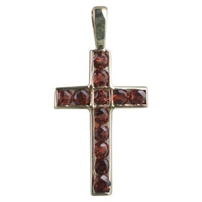 9ct 25x16mm Apostle's Cross set with 12 garnets (SKU X84NG)