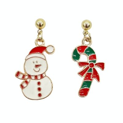 Boucles d'oreilles de Noël "Bonhomme de neige et Candy Canes"
