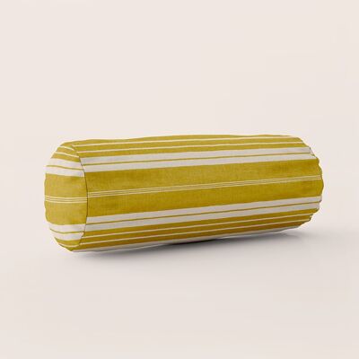 Decorative cushion, stripes, linen effect fabric, yellow, made in france -Traversin Léonie