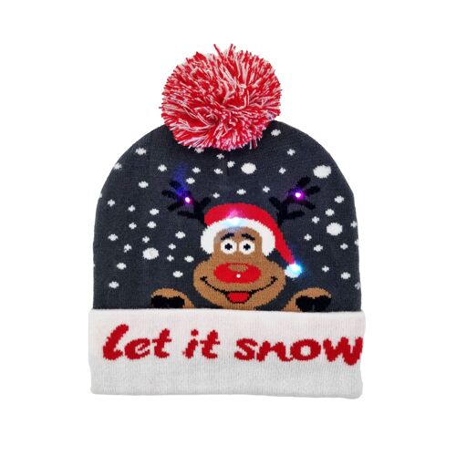 Christmas beanie with blinking lights "Let it Snow, Rudolph"