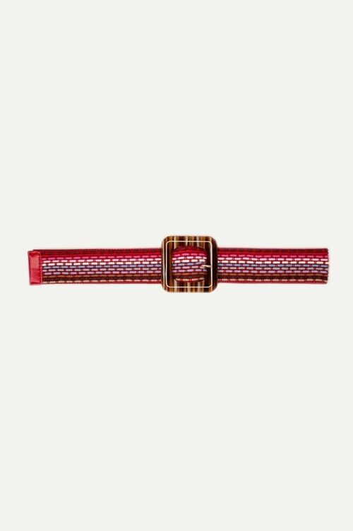 Woven belt with square buckle in red