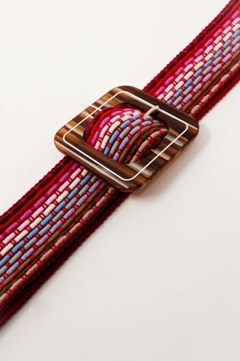 Ceinture tissée à boucle carrée rouge 2