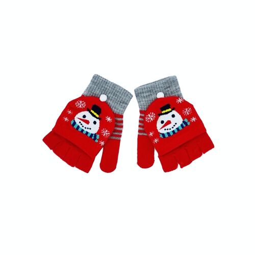 Kid's Christmas mittens/half gloves "Red with Snowman"