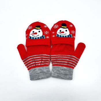 Mitaines/demi-gants de Noël enfant "Rouge avec bonhomme de neige" 3