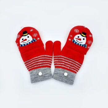 Mitaines/demi-gants de Noël enfant "Rouge avec bonhomme de neige" 4