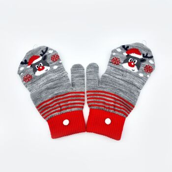Mitaines/demi-gants de Noël enfant "Gris avec Rudolph" 3