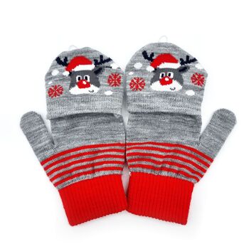 Mitaines/demi-gants de Noël enfant "Gris avec Rudolph" 4