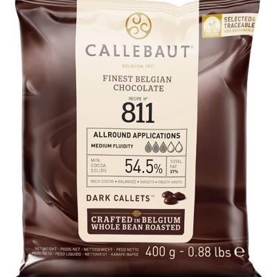 CALLEBAUT - DARK CHOCOLATE - 54.5% COCOA - FINEST BELGIAN CHOCOLATE N° 811 - 400G - PISTOLES