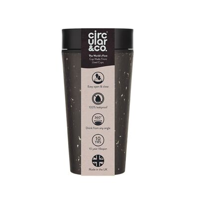 Gobelet circulaire 12 oz noir et noir cosmique (1 x pack 8) tasse à café réutilisable durable