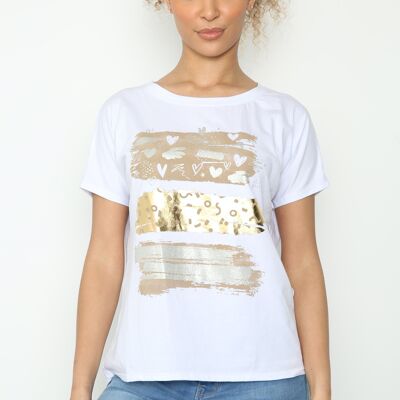 T-shirt con cuori fantasia pennellate