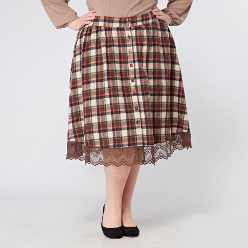 'Clover' Rustic Plaid Check Button Through Plus Size Swing Skirt | Sizes 16 18 20 22 24 26