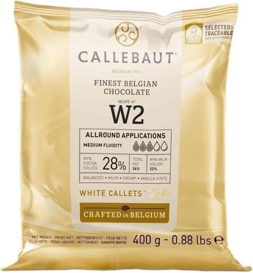 Callebaut N°W2 Finest - 28% Chocolat blanc belge (pistolles/callets), 400 g